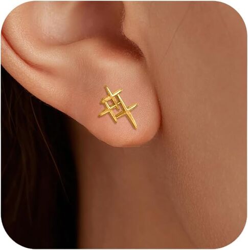 925 Sterling Silver Cross Star أقراط للنساء الرجال الرجعية الحد الأدنى البسيط عبر الغضروف المرتفع in Kuwait