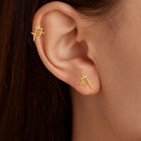 925 Sterling Silver Cross Star أقراط للنساء الرجال الرجعية الحد الأدنى البسيط عبر الغضروف المرتفع in Kuwait