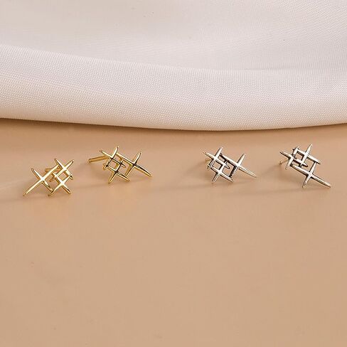 925 Sterling Silver Cross Star أقراط للنساء الرجال الرجعية الحد الأدنى البسيط عبر الغضروف المرتفع in Kuwait