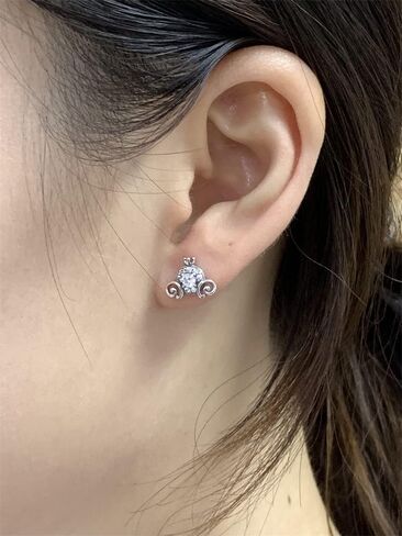 Cute Pumpkin Carriage Stud Earrings for Women 925 Sterling Silver Cubic Zirconia Vintage Lucky Princess Tiny Small Studs Cartilage Hypoallergenic Holiday Birthday Halloween Jewelry Dainty Gifts Daughter Niece in Saudi Arabia