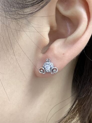 Cute Pumpkin Carriage Stud Earrings for Women 925 Sterling Silver Cubic Zirconia Vintage Lucky Princess Tiny Small Studs Cartilage Hypoallergenic Holiday Birthday Halloween Jewelry Dainty Gifts Daughter Niece in Saudi Arabia