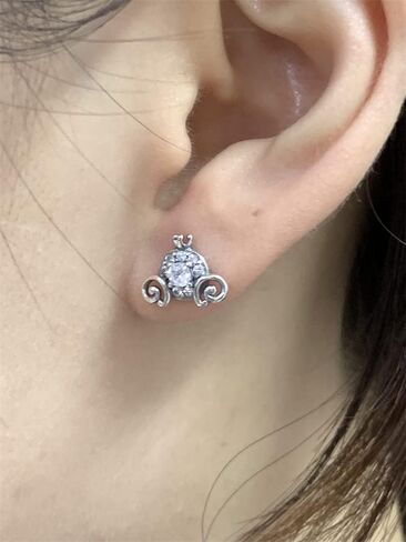 Cute Pumpkin Carriage Stud Earrings for Women 925 Sterling Silver Cubic Zirconia Vintage Lucky Princess Tiny Small Studs Cartilage Hypoallergenic Holiday Birthday Halloween Jewelry Dainty Gifts Daughter Niece in Saudi Arabia