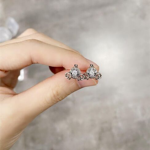 Cute Pumpkin Carriage Stud Earrings for Women 925 Sterling Silver Cubic Zirconia Vintage Lucky Princess Tiny Small Studs Cartilage Hypoallergenic Holiday Birthday Halloween Jewelry Dainty Gifts Daughter Niece in Saudi Arabia