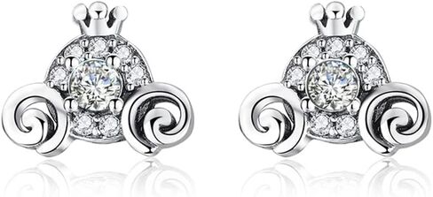 Cute Pumpkin Carriage Stud Earrings for Women 925 Sterling Silver Cubic Zirconia Vintage Lucky Princess Tiny Small Studs Cartilage Hypoallergenic Holiday Birthday Halloween Jewelry Dainty Gifts Daughter Niece in Saudi Arabia