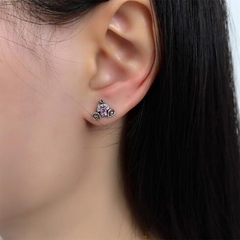 Cute Pumpkin Carriage Stud Earrings for Women 925 Sterling Silver Cubic Zirconia Vintage Lucky Princess Tiny Small Studs Cartilage Hypoallergenic Holiday Birthday Halloween Jewelry Dainty Gifts Daughter Niece in Saudi Arabia