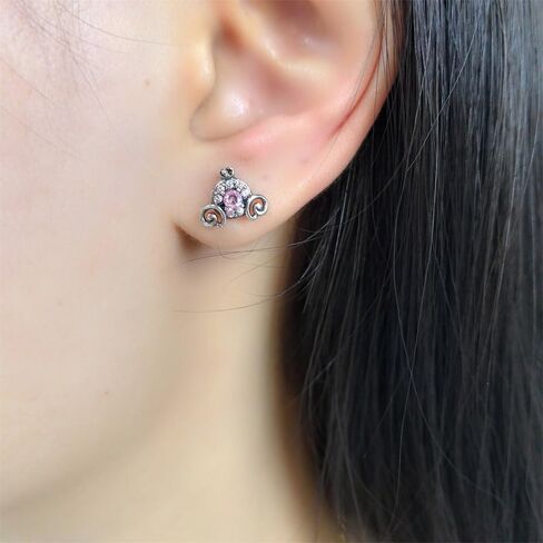 Cute Pumpkin Carriage Stud Earrings for Women 925 Sterling Silver Cubic Zirconia Vintage Lucky Princess Tiny Small Studs Cartilage Hypoallergenic Holiday Birthday Halloween Jewelry Dainty Gifts Daughter Niece in Saudi Arabia