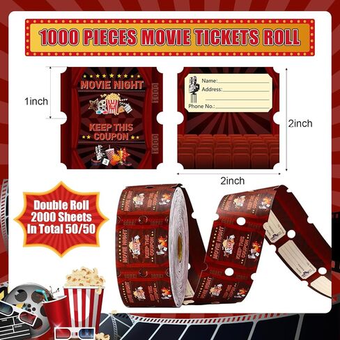 1000 Pcs Carnival Roll Tickets Raffle Tickets 2" x 2" Carnival Circus Party Tickets Double Roll 2000 Sheets Total 50/50 Raffle Tickets Stamps Party for Events Entry Class Reward Prizes in Kuwait