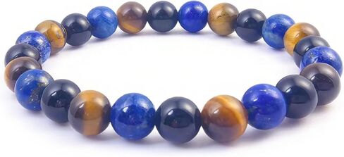 8MM Triple Protection Stone Bracelet – Black Obsidian, Tiger Eye, Lapis Lazuli | Healing Crystal Bracelet for Women & Men | Spiritual Jewelry Gift for Father’s Day, Birthdays in Saudi Arabia