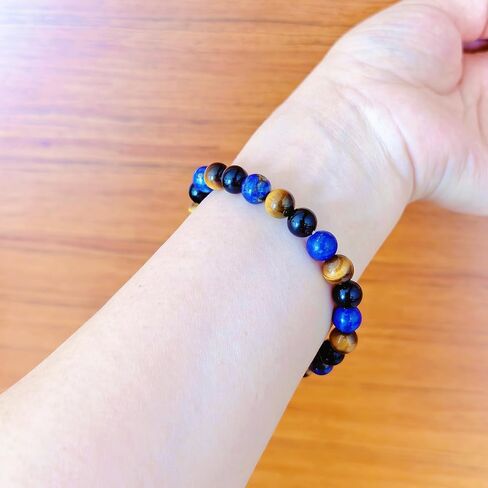 8MM Triple Protection Stone Bracelet – Black Obsidian, Tiger Eye, Lapis Lazuli | Healing Crystal Bracelet for Women & Men | Spiritual Jewelry Gift for Father’s Day, Birthdays in Saudi Arabia