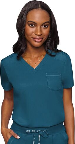 Med Couture Women's Scrub Set with V- Neck Scrub Top MC7448 and 2-Way Stretch Pants 7710, Caribbean - L Top/L Pant in Saudi Arabia
