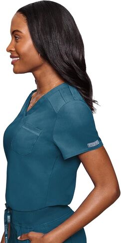 Med Couture Women's Scrub Set with V- Neck Scrub Top MC7448 and 2-Way Stretch Pants 7710, Caribbean - L Top/L Pant in Saudi Arabia