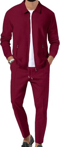 Men's Slim Fit Zipper Pocket Long Sleeved Sportswear Cardigan Jacket Set Long Pants Two-Piece Set in Saudi Arabia