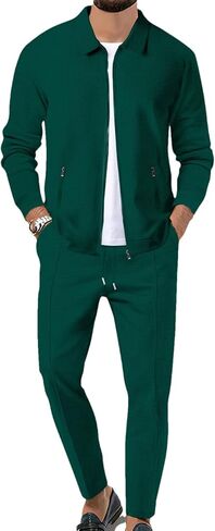 Men's Slim Fit Zipper Pocket Long Sleeved Sportswear Cardigan Jacket Set Long Pants Two-Piece Set in Saudi Arabia