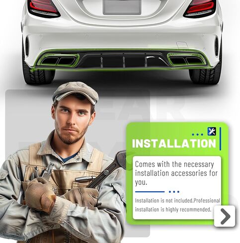 Rear Bumper Diffuser Compatible with 2015-2019 Mercedes Benz C Class W205/C300 Base Sedan C63 Style Rear Lower Bumper Lip Splitter Valance Bumper Spoiler, Plastic(PP) Painted Gloss Black in Saudi Arabia