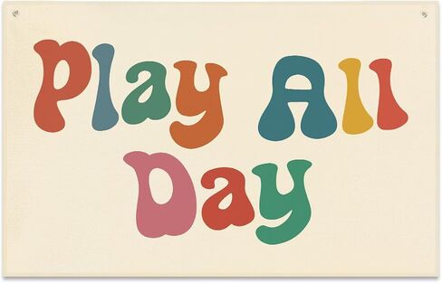 Playroom Decor Play All Day Banner Boho Nursery Bedroom Decor 22x33In Canvas Flag Banner Wall Hanging Banners Flag Decor for Toddler Boy Kids Room Nursery Playroom in Saudi Arabia