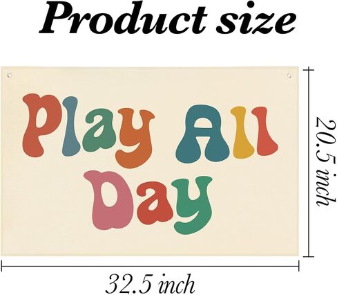 Playroom Decor Play All Day Banner Boho Nursery Bedroom Decor 22x33In Canvas Flag Banner Wall Hanging Banners Flag Decor for Toddler Boy Kids Room Nursery Playroom in Saudi Arabia