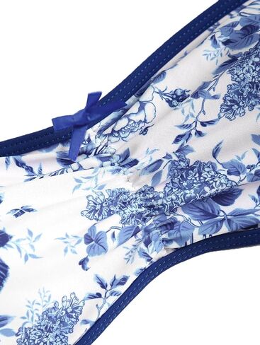seamoly Vintage Blue Gingham Bow Decor Ruched Lace Up Bandeau Bikini Set in Saudi Arabia