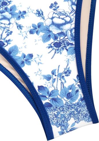 seamoly Vintage Blue Gingham Bow Decor Ruched Lace Up Bandeau Bikini Set in Saudi Arabia