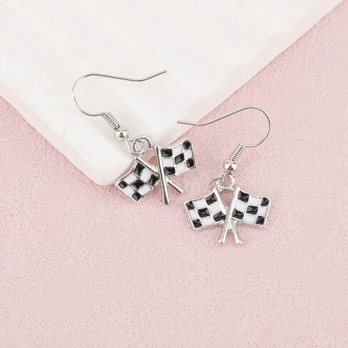Checkered Flag Drop Earrings, Black and White Checkered Dangle Earrings for Women Race Plaid Charm Earring Racing Earrings Race Day Gifts Race Car Earrings Jewelry For Racers Racing Fans in Saudi Arabia