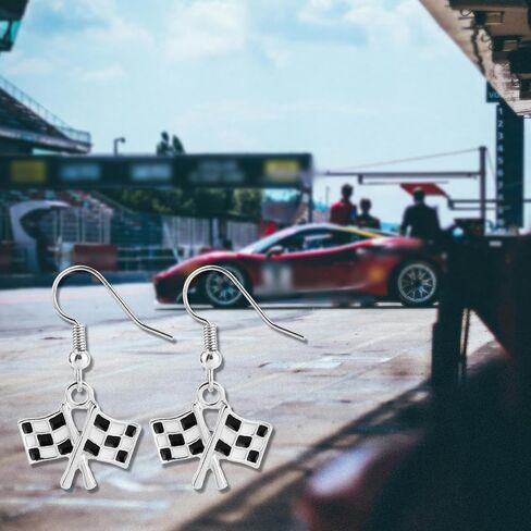 Checkered Flag Drop Earrings, Black and White Checkered Dangle Earrings for Women Race Plaid Charm Earring Racing Earrings Race Day Gifts Race Car Earrings Jewelry For Racers Racing Fans in Saudi Arabia