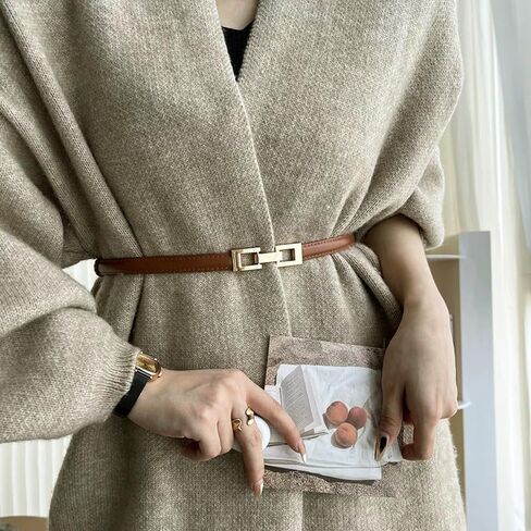 2 حزمة المرأة حزام جلد نحيف الذهبي مشبك قابل للتعديل أحزمة الموضة رقيقة حزام الخصر لفستان معطف الجينز in Saudi Arabia