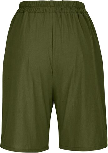 Bermuda Shorts for Women Casual Wide Leg Knee Length Linen Shorts Elastic Waist Summer Beach Long Short with Pokcets in Saudi Arabia