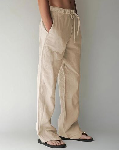 Men's Linen Beach Pants - Lightweight Printed Drawstring Waist for Vacation Yoga in Saudi Arabia