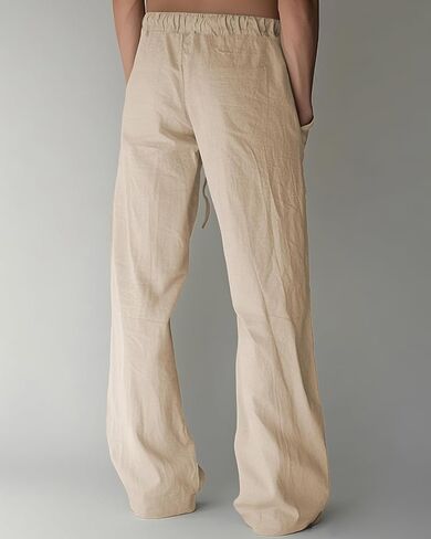 Men's Linen Beach Pants - Lightweight Printed Drawstring Waist for Vacation Yoga in Saudi Arabia