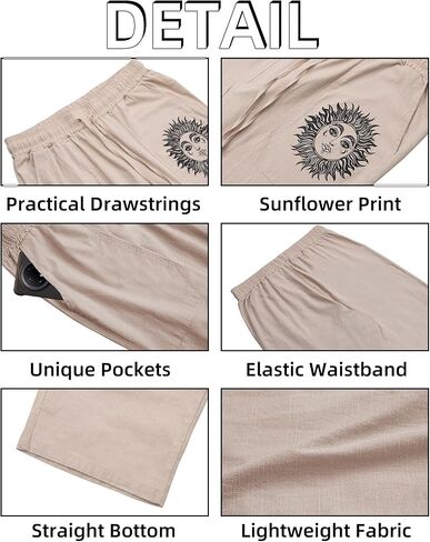Men's Linen Beach Pants - Lightweight Printed Drawstring Waist for Vacation Yoga in Saudi Arabia
