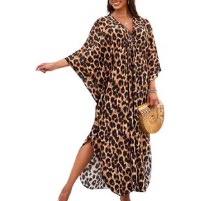 طباعة moo-moos للنساء ، فساتين تغطية Kaftan ، مثيرة V-tele ذات الشوط العالي ، تغطية شاطئية حمام السباحة Muumuu plus in Kuwait