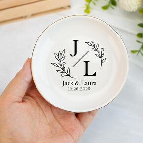 My4gifts Personalized Couple Jewelry Tray – Custom Monogram Ring Holder with Initials and Date, Ceramic Dish for Wedding, Anniversary or Gift for Her in Kuwait