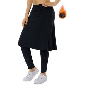 Women Fleece Skirts with Leggings,Knee Length Skirts Leggings Thermal&Winter Skirted Capris Skorts Zipper Pockets in Saudi Arabia
