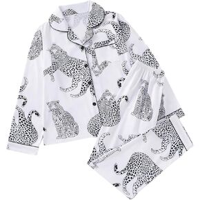 Women's 2 Piece Pajama Sets Print Long Sleeve Button Down Shirt and Pants Sleepwear Sets in Kuwait