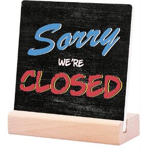 Funny Closed Door Ceramic Table Sign Plaque Sorry We’re Closed Tabletop Sign Desk Sign with Solid Wood Stand Rustic Art Home Stores Bar Shelf Desk Decores in Saudi Arabia