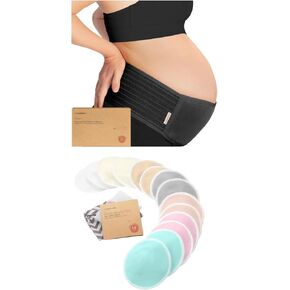 Keababies Belly Belly Band ومنصات التمريض القابلة لإعادة الاستخدام - حزام دعم البطن الناعم والتنفس - 14 منصات الرضاعة الطبيعية القابلة للغسل + كيس غسل ، غطاء الحلمة in Kuwait