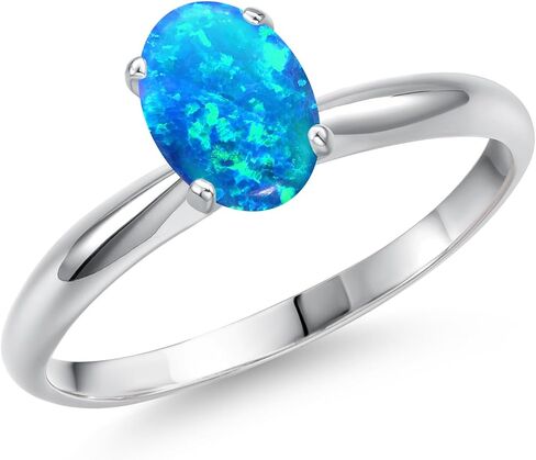 جوهرة ستون كينغ 14K الذهب الأبيض البيضاوي 7X5MM الأحجار الكريمة جوهرة سوليتير خاتم الخطوبة | خاتم ذهبي لوعد الذكرى السنوية للزفاف والخطوبة للنساء | متوفر بمقاسات 5، 6، 7، 8، 9 in Saudi Arabia