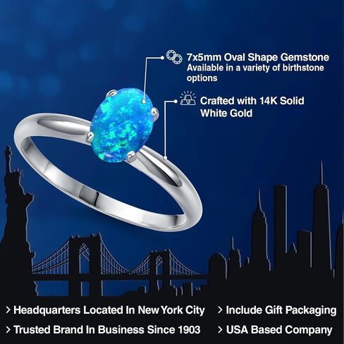 جوهرة ستون كينغ 14K الذهب الأبيض البيضاوي 7X5MM الأحجار الكريمة جوهرة سوليتير خاتم الخطوبة | خاتم ذهبي لوعد الذكرى السنوية للزفاف والخطوبة للنساء | متوفر بمقاسات 5، 6، 7، 8، 9 in Saudi Arabia