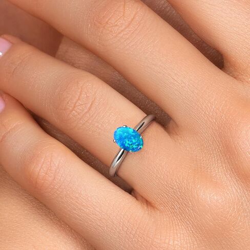 جوهرة ستون كينغ 14K الذهب الأبيض البيضاوي 7X5MM الأحجار الكريمة جوهرة سوليتير خاتم الخطوبة | خاتم ذهبي لوعد الذكرى السنوية للزفاف والخطوبة للنساء | متوفر بمقاسات 5، 6، 7، 8، 9 in Saudi Arabia