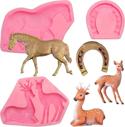 Deer Molds Chocolate Silicone, 3 Packs Sika Deer Rabbit Animal Fondant Molds for Forest Animal Theme Cake Decorating, Cupcake Toppers, Gum Paste Clay Resin in Kuwait