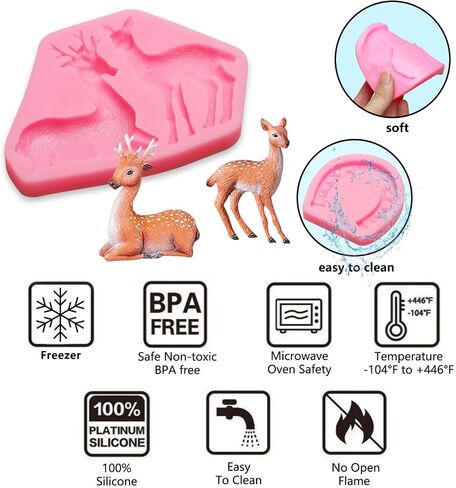 Deer Molds Chocolate Silicone, 3 Packs Sika Deer Rabbit Animal Fondant Molds for Forest Animal Theme Cake Decorating, Cupcake Toppers, Gum Paste Clay Resin in Kuwait