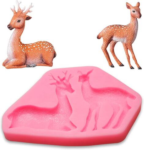 Deer Molds Chocolate Silicone, 3 Packs Sika Deer Rabbit Animal Fondant Molds for Forest Animal Theme Cake Decorating, Cupcake Toppers, Gum Paste Clay Resin in Kuwait