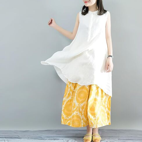 chouyatou Women's Loose Floral Printed Cotton Crop Pants Elastic Waist Wide Leg Palazzo Trousers in Saudi Arabia