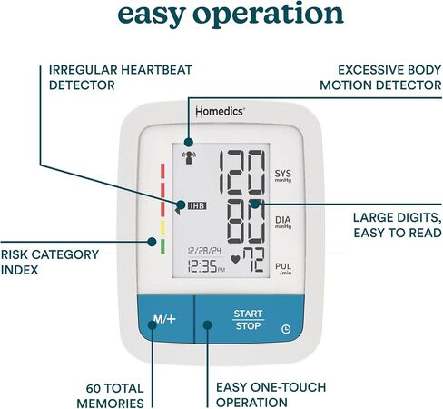 HoMedics Automatic Arm Blood Pressure Monitor, Clinically Proven Accurate, Quick and Comfortable Readings, 60 Memories, One-Size Arm Cuff Fits Most, Excessive Body Motion Detector in Kuwait