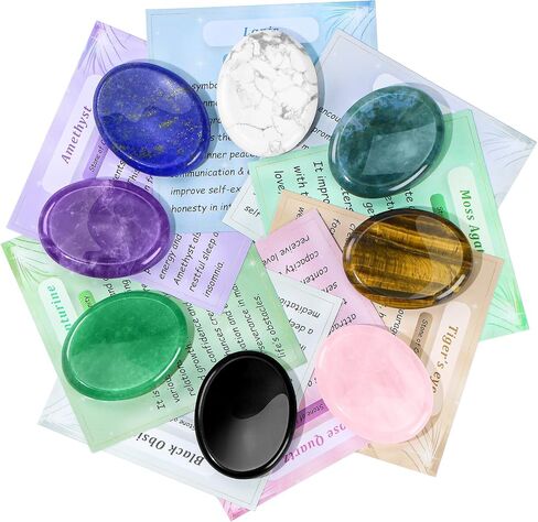 Worry Stones for Anxiety, 8pcs Worry Stone, Worry Stones Bulk, Palm Stone, Natural Crystals and Healing Stones, Stress Meditation Crystal in Saudi Arabia