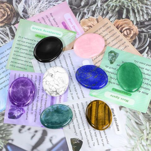 Worry Stones for Anxiety, 8pcs Worry Stone, Worry Stones Bulk, Palm Stone, Natural Crystals and Healing Stones, Stress Meditation Crystal in Saudi Arabia