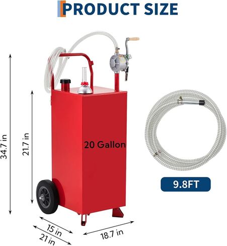 Fuel Caddy 20 Gallon, Portable Gas Caddy with Manual Transfer Pump, Diesel Gasoline Container with 2 Wheels, Gas Transfer Tank for Cars, Lawn Mowers, ATVs, Boats, Red in Kuwait