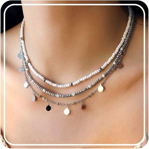 RINHOO FRIENDSHIP Bead Choker Necklace for Woman Bohemian Beaded Layered Summer Necklace Adjustable Beach Jewelry for Woman in Kuwait