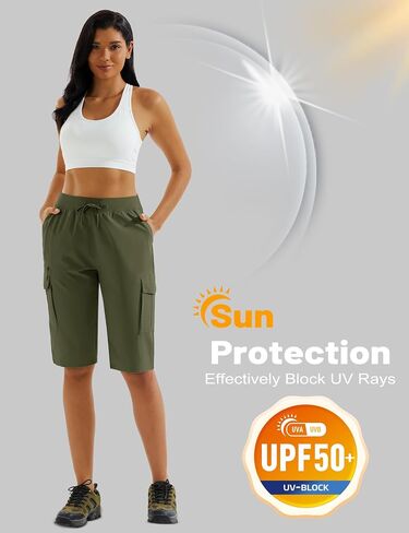 MAGCOMSEN Women's 13" Long Hiking Shorts UPF50+ Lightweight Quick Dry Knee Length Bermuda Cargo Shorts with 6 Pockets in Saudi Arabia