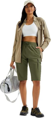 MAGCOMSEN Women's 13" Long Hiking Shorts UPF50+ Lightweight Quick Dry Knee Length Bermuda Cargo Shorts with 6 Pockets in Saudi Arabia