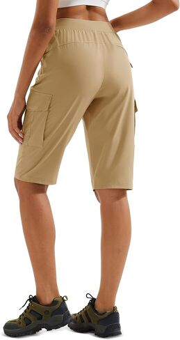 MAGCOMSEN Women's 13" Long Hiking Shorts UPF50+ Lightweight Quick Dry Knee Length Bermuda Cargo Shorts with 6 Pockets in Saudi Arabia